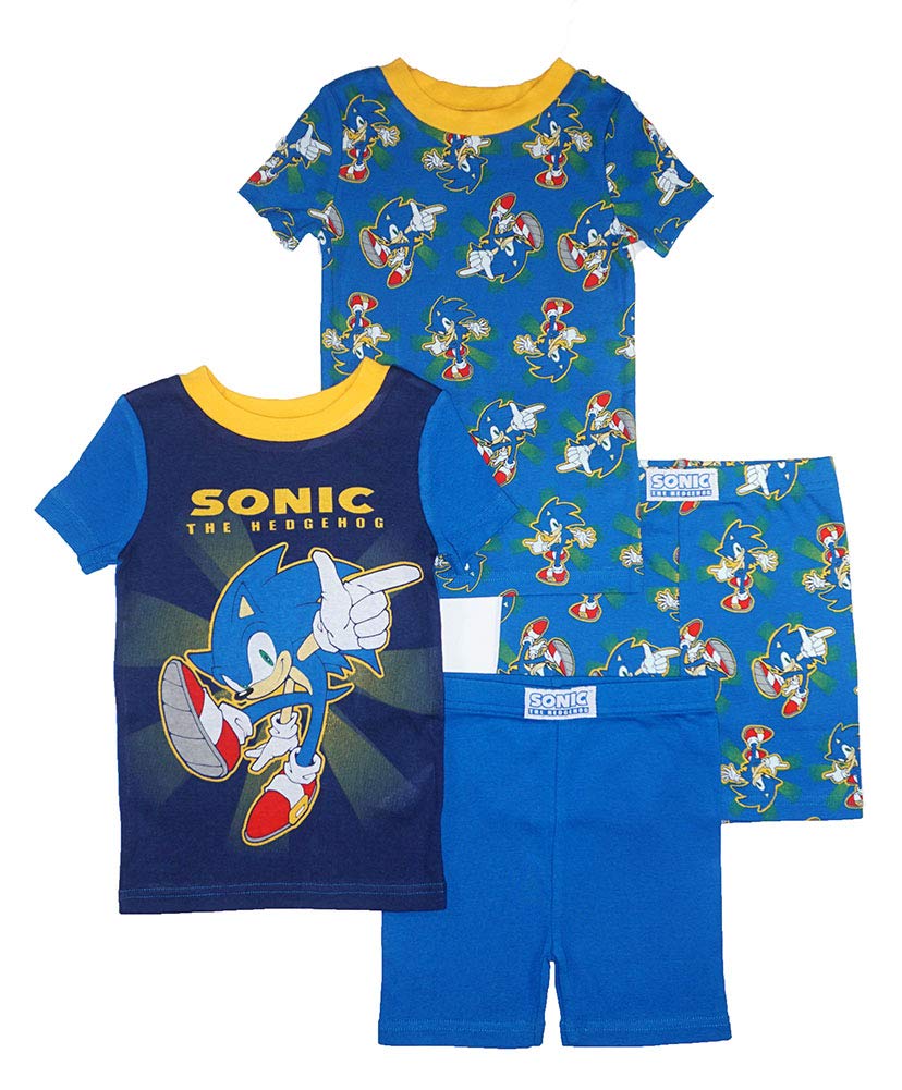 Sonic The Hedgehog Boys Gaming 4-Piece Pajama Set, S/S Blue, 10