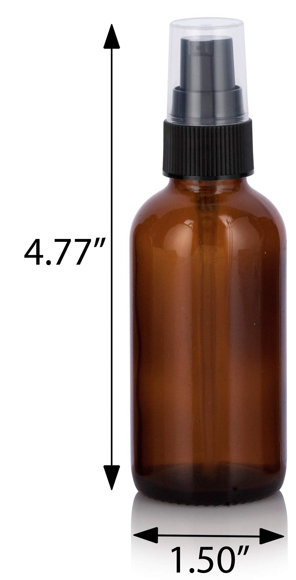 JUVITUS 2 oz / 60 ml Amber Glass Boston Round Bottle with Black Treatment Pump (12 Pack) Refillable Empty Storage Containers