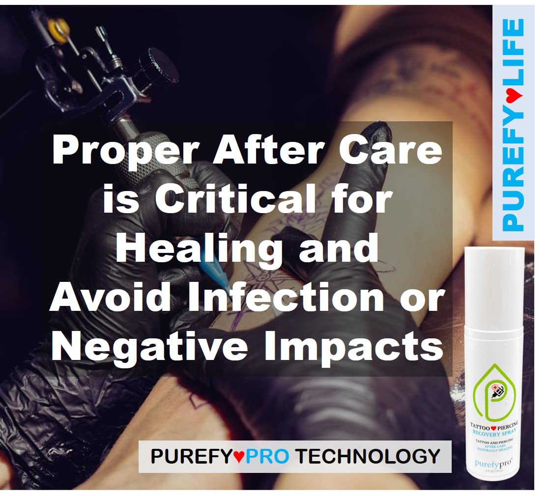 PUREFY Tattoo and Piercing Recovery Spray (4oz, 2pk) Natural Healing. Daily Care (incl. nose, tongue, skin, lips, eyes, etc.). Purefypro Cleansing Technology. Safe for Everyone. Use Anywhere on Body.