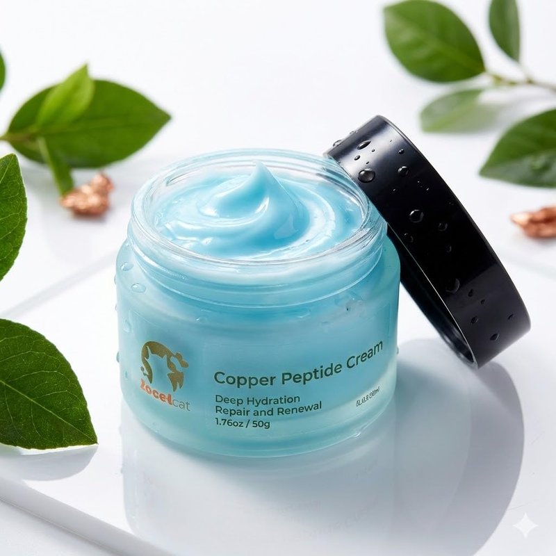 Icoolcat Blue Copper Peptide Face Cream with Acetyl Hexapeptide-8 & Ectoin - Anti-Aging Daily Moisturizer for Fine Lines & Wrinkles - Firming, Hydrating & Barrier Repair Skin Care - 1.7 oz