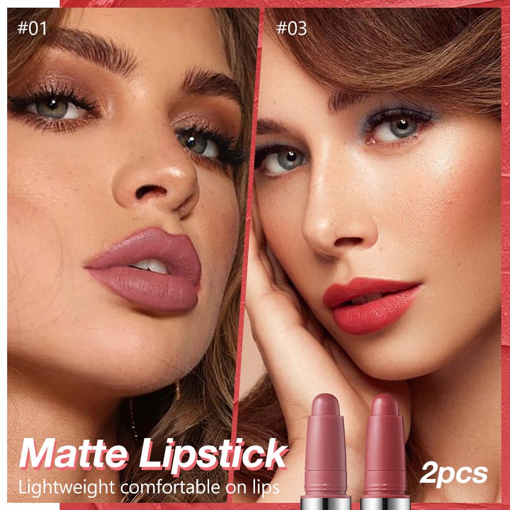 Matte Lipstick Crayon Set - High Pigment Creamy Formula, Waterproof & Long-Lasting | Velvet Matte Finish, 2 Pcs