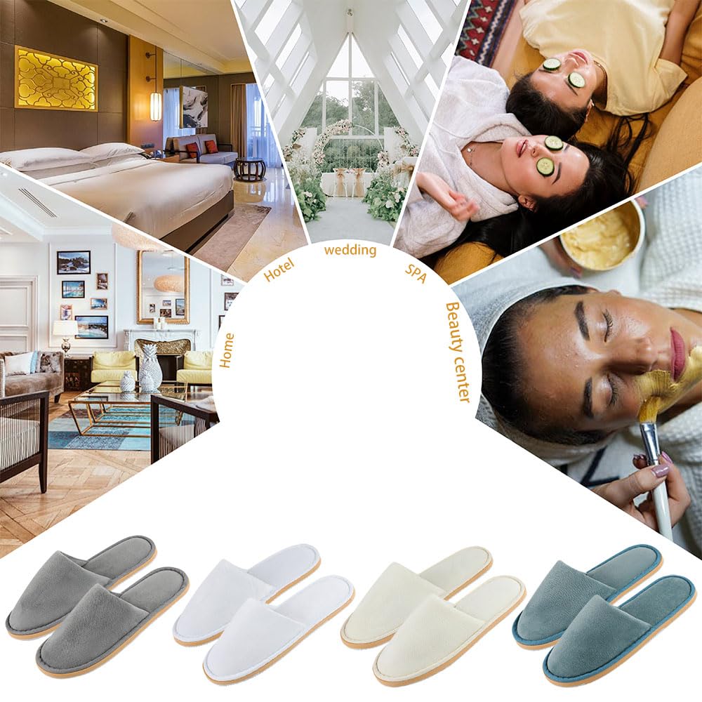 BoxSkivra 2-6 Pairs Spa Slippers, Disposable Slippers, Washable & Non Slip Reusable House Slippers for Women Men Bedroom, Hotel, Travel, Wedding (Thick Soft, Grey, Size 8-10.5 Women/7-9.5 Men)