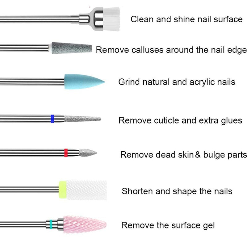 Ceramic Nail Drill Bit Carbide Diamond Set Nails File Bits 7Pcs 3/32 inch for Acrylic Tips Gel Polish Cuticle Remove Manicure Pedicure Tool with Holder Case