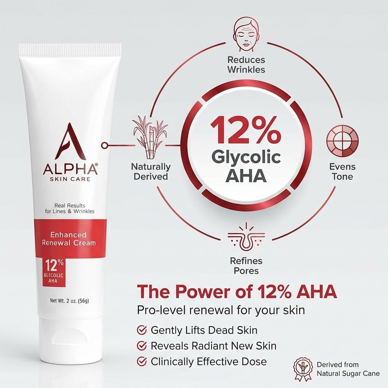 Alpha Skin Care Enhanced Renewal Cream, Anti-Aging Formula, 12% Glycolic AHA, Reduces Lines & Wrinkles, Normal to Dry Skin, 2 Oz, Pack of 1