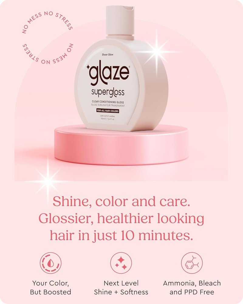 Glaze Supergloss Sheer Glow Clear Hair Gloss Mini – Smooths, Lightweight, Adds Mirror Shine & Improves the look of Damaged Hair – Travel Size 1.7 oz