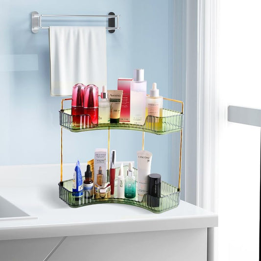Jaxbo Multifunctional Shelf 2-Tier Corner Bathroom Counter Organizer, Skincare Makeup Organizer Shelf ，Corner Storage Organizers for Bathroom Vanity Table Kitchen