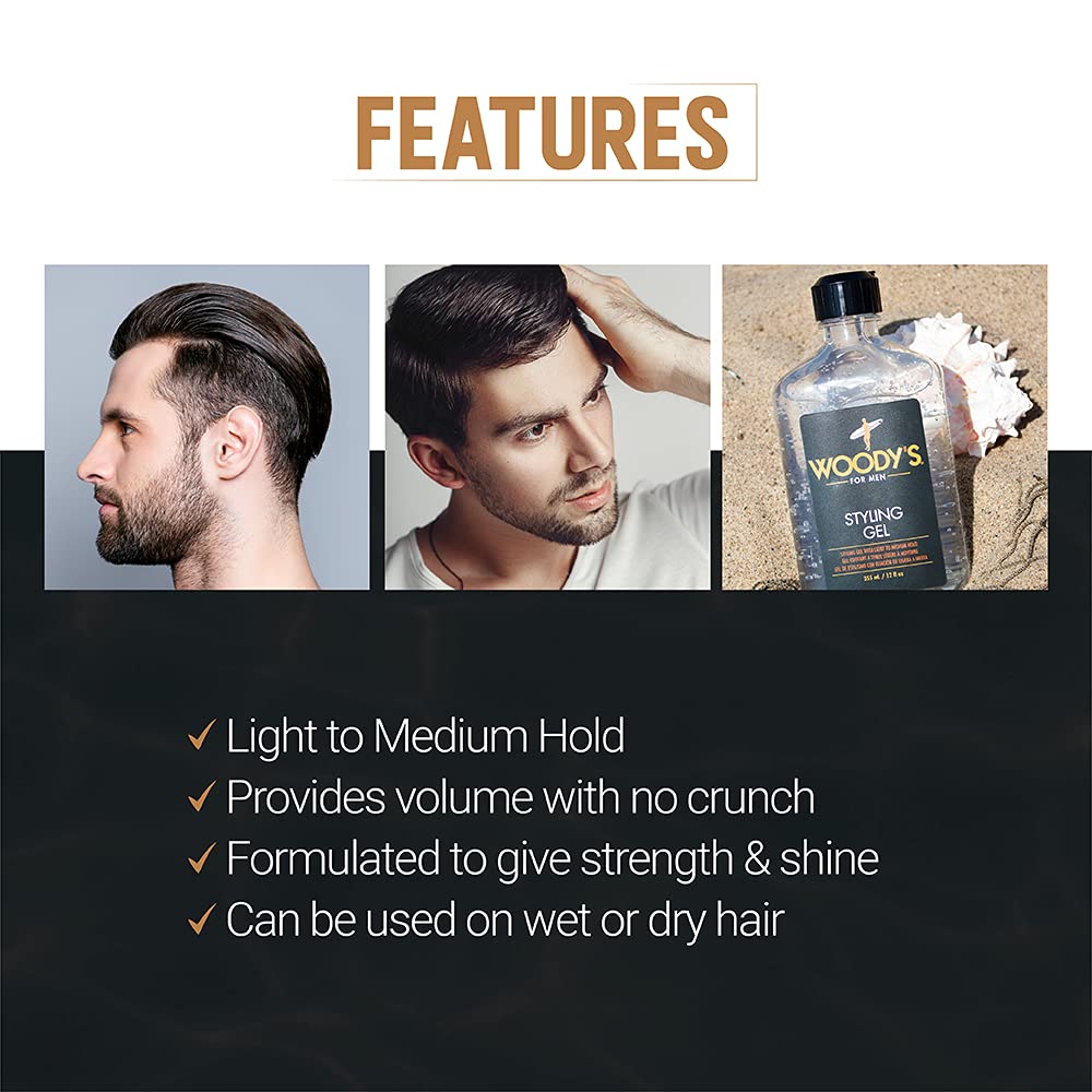 Woody's Styling Gel for Men - Alcohol-Free Hair Gel with Light to Medium Hold | 12 fl oz, Touchable Finish