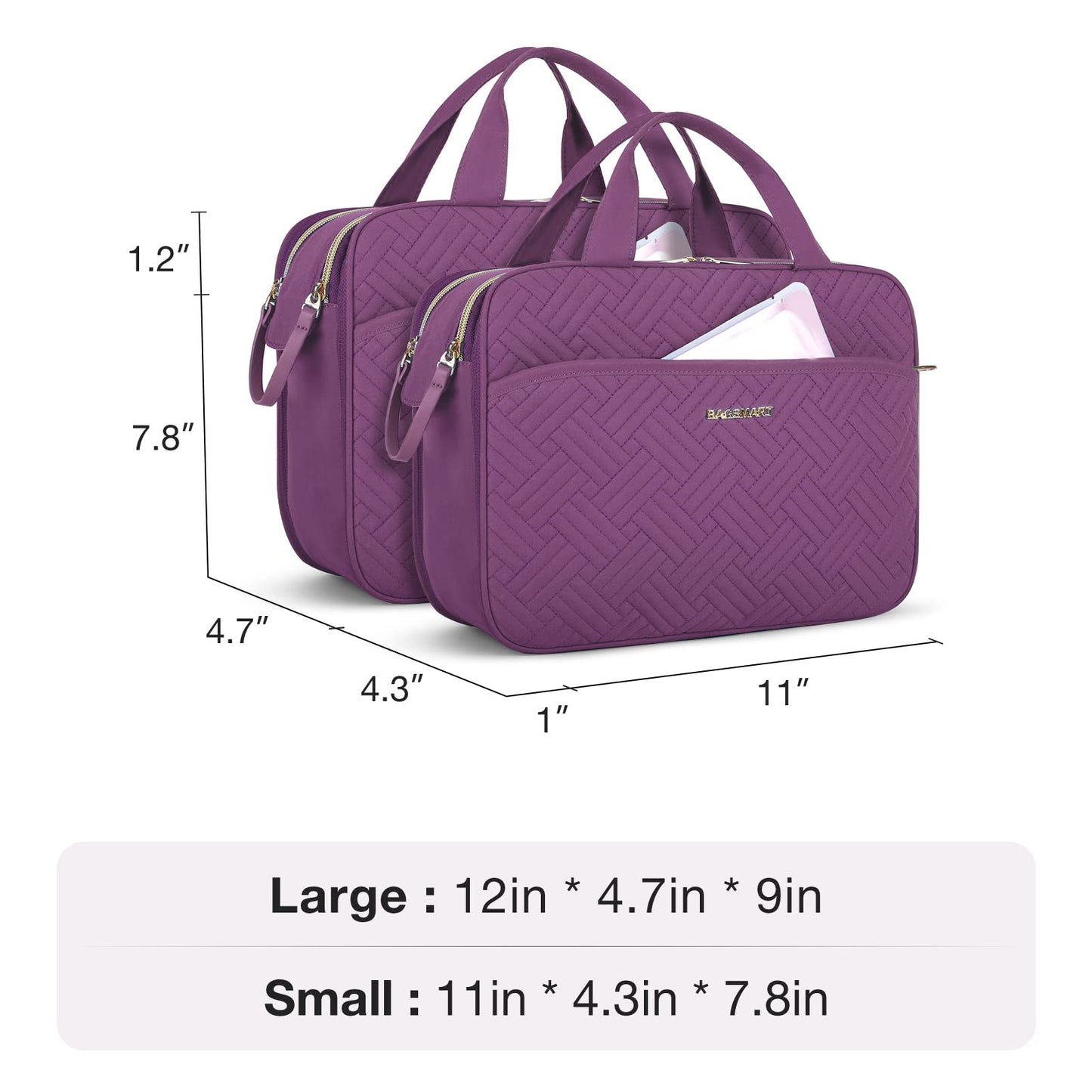 BAGSMART Large Toiletry Bag, Travel Makeup Organizer Water-resistant Makeup Cosmetic Bag Travel Bag for Accessories, Shampoo, Full Sized Container, Toiletries (Purple, Large)