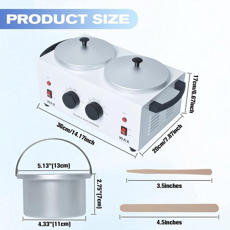 Double Wax Warmer - Professional Hair Removal Wax Heater with Adjustable Temperature | 200 Wax Sticks Included