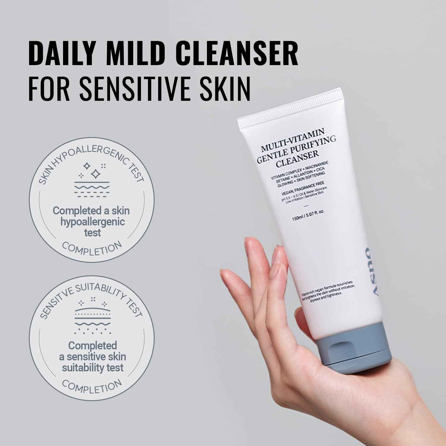 ASNO Multi Vitamin Gentle Purifying Cleanser 150ml – Low pH Vegan Face Wash for Sensitive Skin, Hydrating Deep Cleanse with Fine Bubble, Lemon + Niacinamide + Centella Asiatica, Korean Skincare