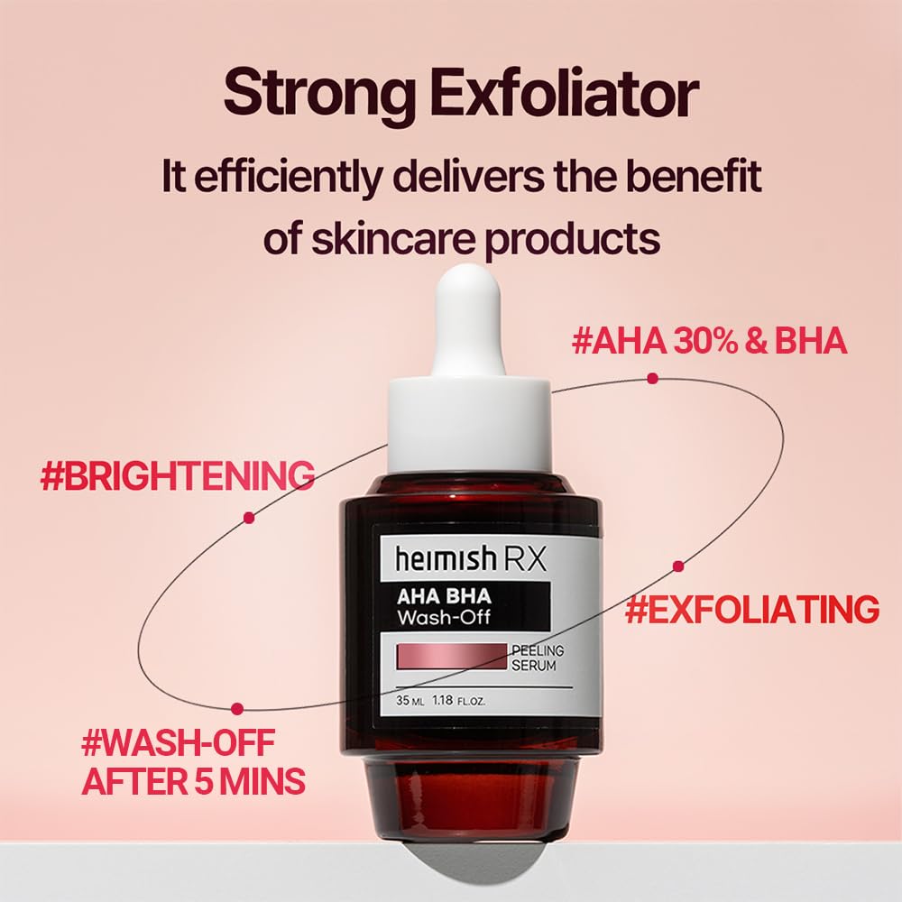 HEIMISH RX AHA BHA Wash-off Peeling Serum - Chemical Peel for Blackheads, Pore and Sebum, Gentle & Hydrating Face Exfoliant for Oily and Acne-prone skin, Korean Skincare, 35ml (1.18 fl. oz)