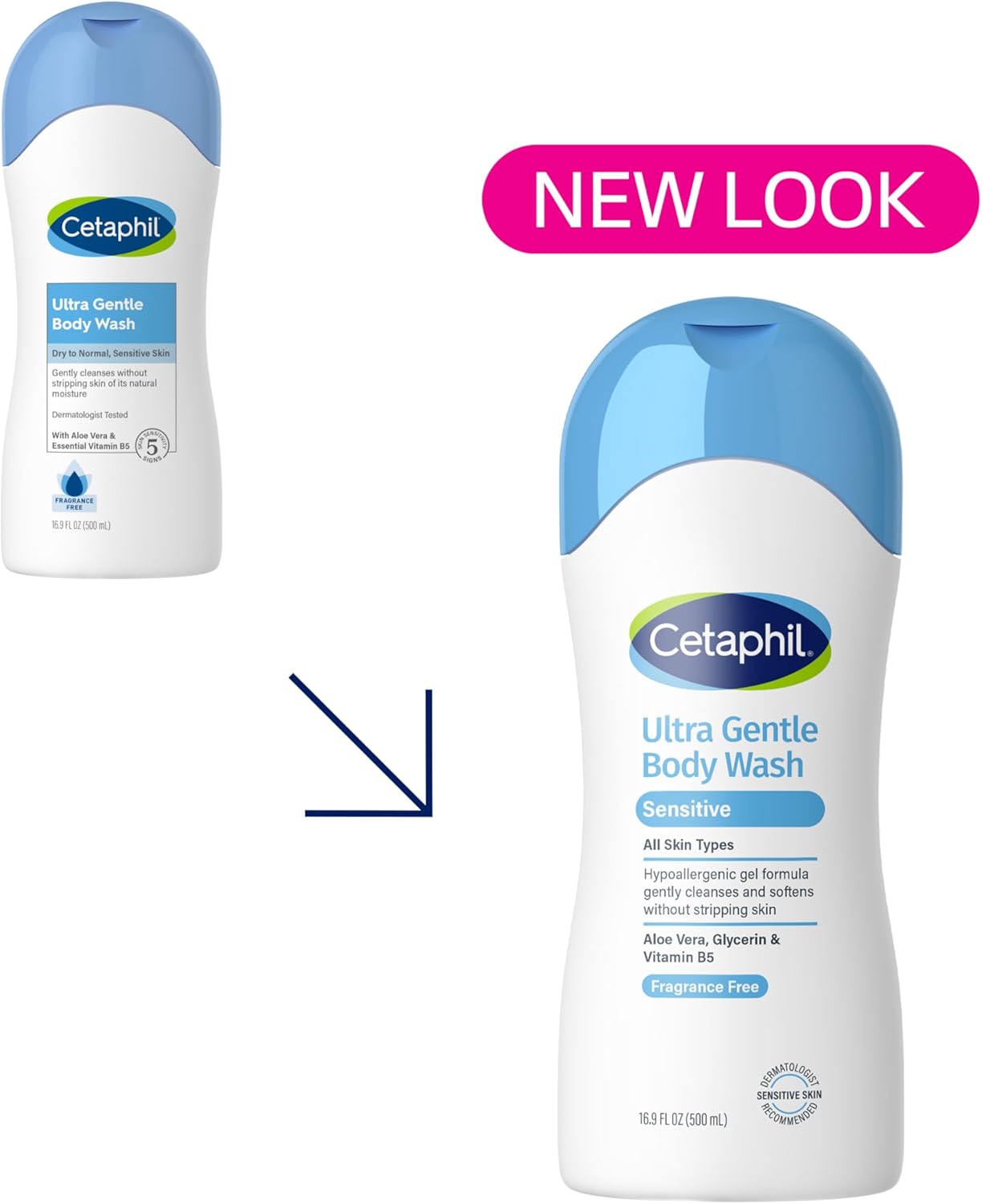 Cetaphil Ultra Gentle Body Wash - Hypoallergenic Aloe Vera & Vitamin B5 | 16.9oz (Pack of 3) for Sensitive Skin