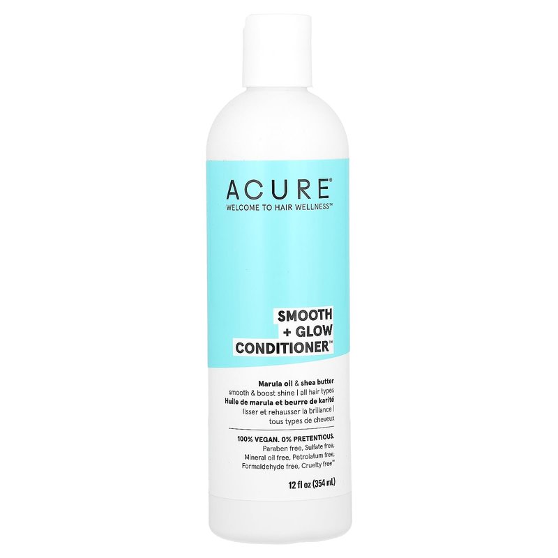 Acure Smooth + Glow Conditioner | Featuring Marula Oil & Shea Butter to Tame Frizz & Amp Up The Shine Factor, 12 Fl Oz