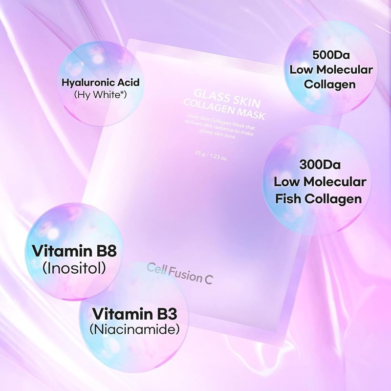 Cell Fusion C Glass Skin Collagen Mask - Overnight Hydrogel with Triple Collagen | Hydrating & Plumping, 1.23 oz. x 5 Sheets
