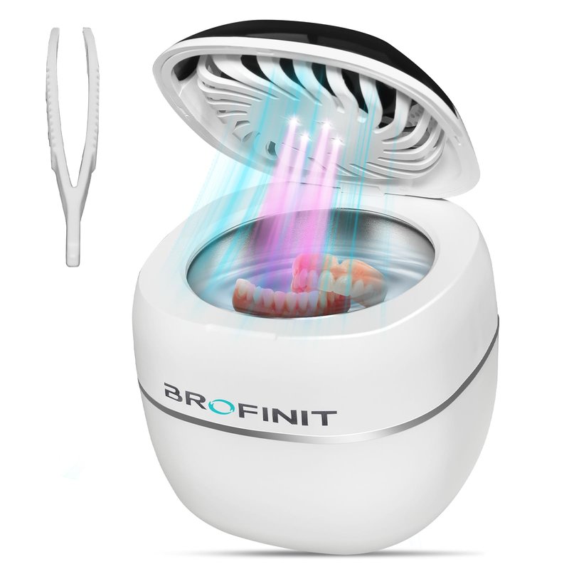 Brofinit Ultrasonic Retainer Cleaner Machine,45Khz/25W Retainer Cleaner Machine with Digital Timer,Blue Light & Drying For Dentures Aligners Braces Mouth Guards Night guard