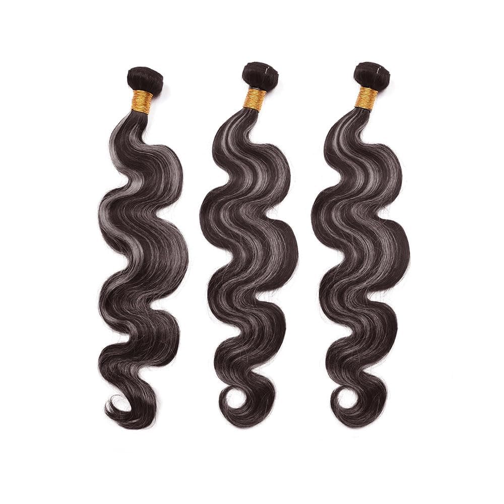 Ratheinhi Bundles Human Hair P4/GREY 12 14 16 Inch Body Wave Human Hair Bundles Highlight Chocolate mix Grey Unprocessed Brazilian Virgin Quick Weave Hair for Black Women
