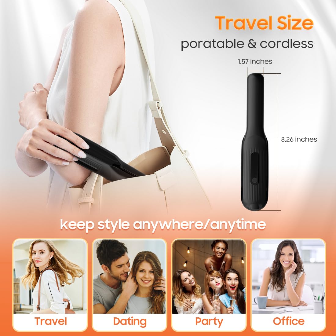 Cordless Hair Straightener, Portable Flat Iron for Travel, 2 in 1 Hair Styling Tools for straightening and Curling, Lightweight on-The-go, 4000 mAh Battery, Fast USB-C Charging (Black)
