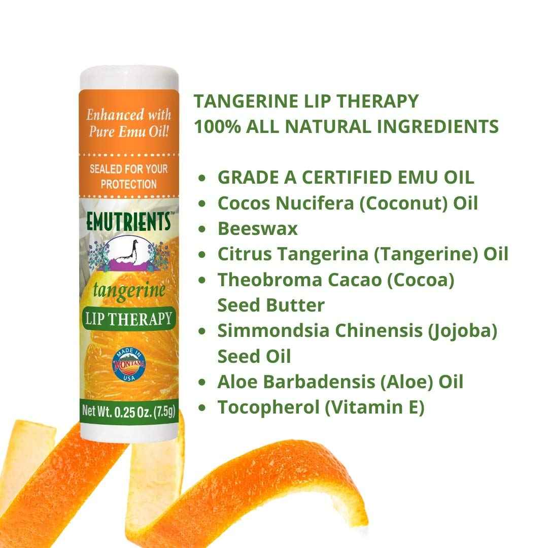 Montana Emu Ranch - Lip Therapy Lip Balm - 0.25 Ounce - Tangerine Flavor - 3 Pack - Made with Pure Emu Oil