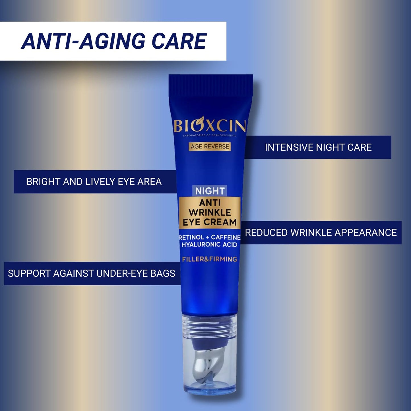 Bıoxcın Anti-Wrinkle Night Eye Cream Plumping, Firming, Hydrating Under-Eye Treatment for Fine Lines, Wrinkles, Dark Circles, Puffiness, Eye Bags & Skin Renewal 15 ML