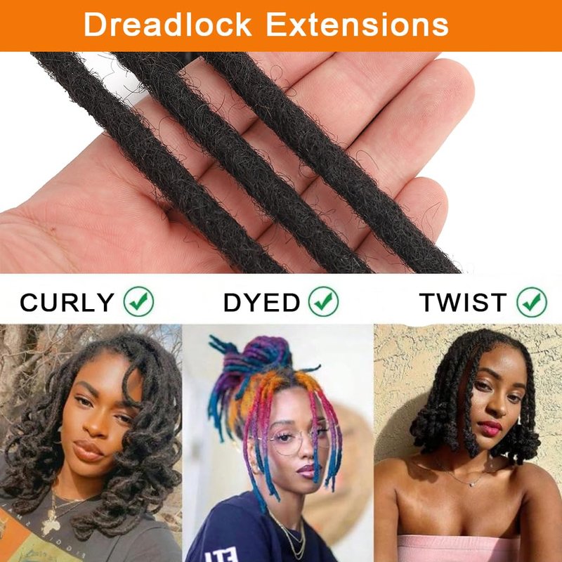 Dreadlock Extensions Human Hair 0.4cm Width 12 Inch 30 Strands, 100% Human Hair for Man/Women Loc Extensions Bundles Can Be Dyed Bleached Curled and Twisted Soft Dreads Extensions