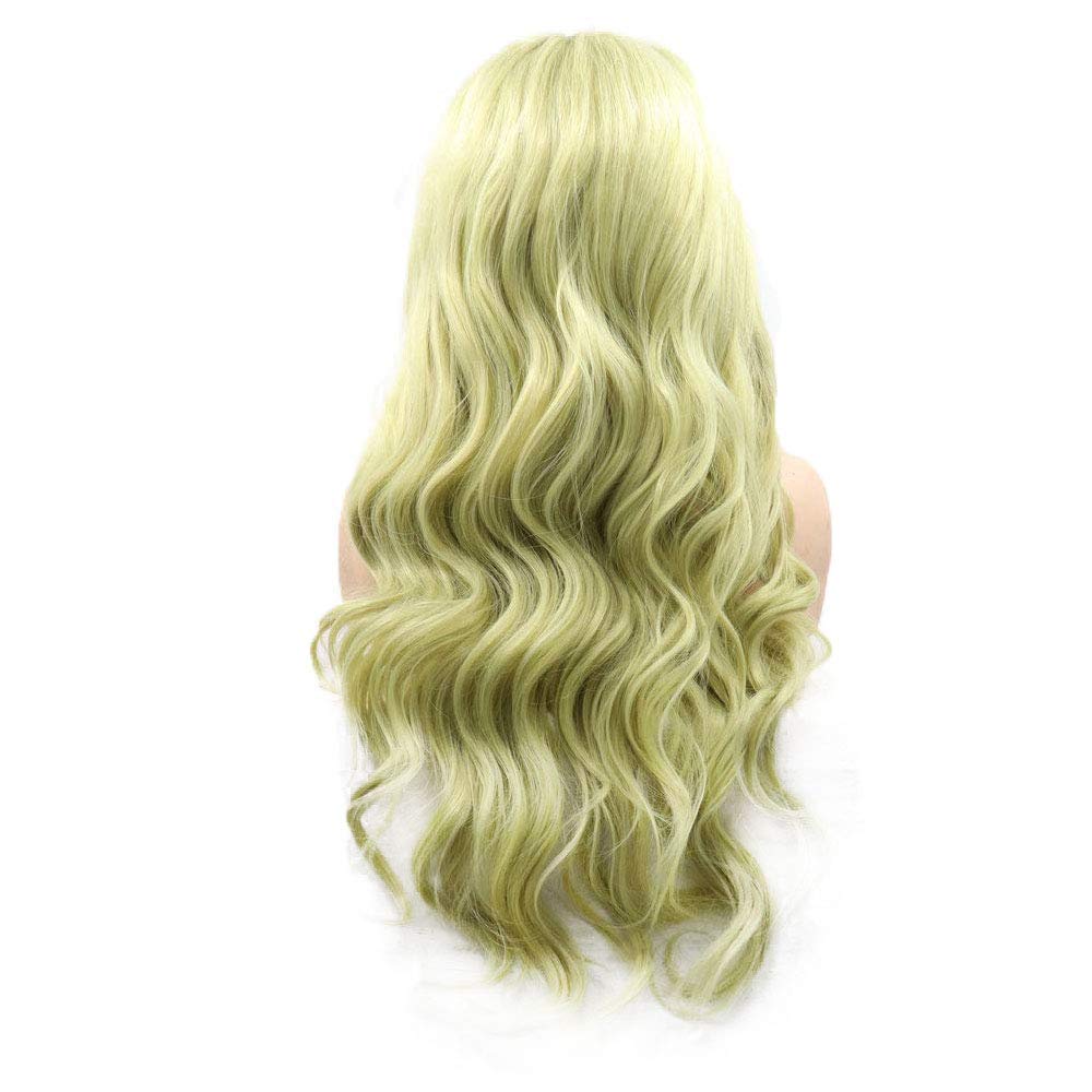 Yellow Green Lace Front Wig for Women - Long Wavy Synthetic Hair | Realistic Glueless 24-Inch Cosplay Style