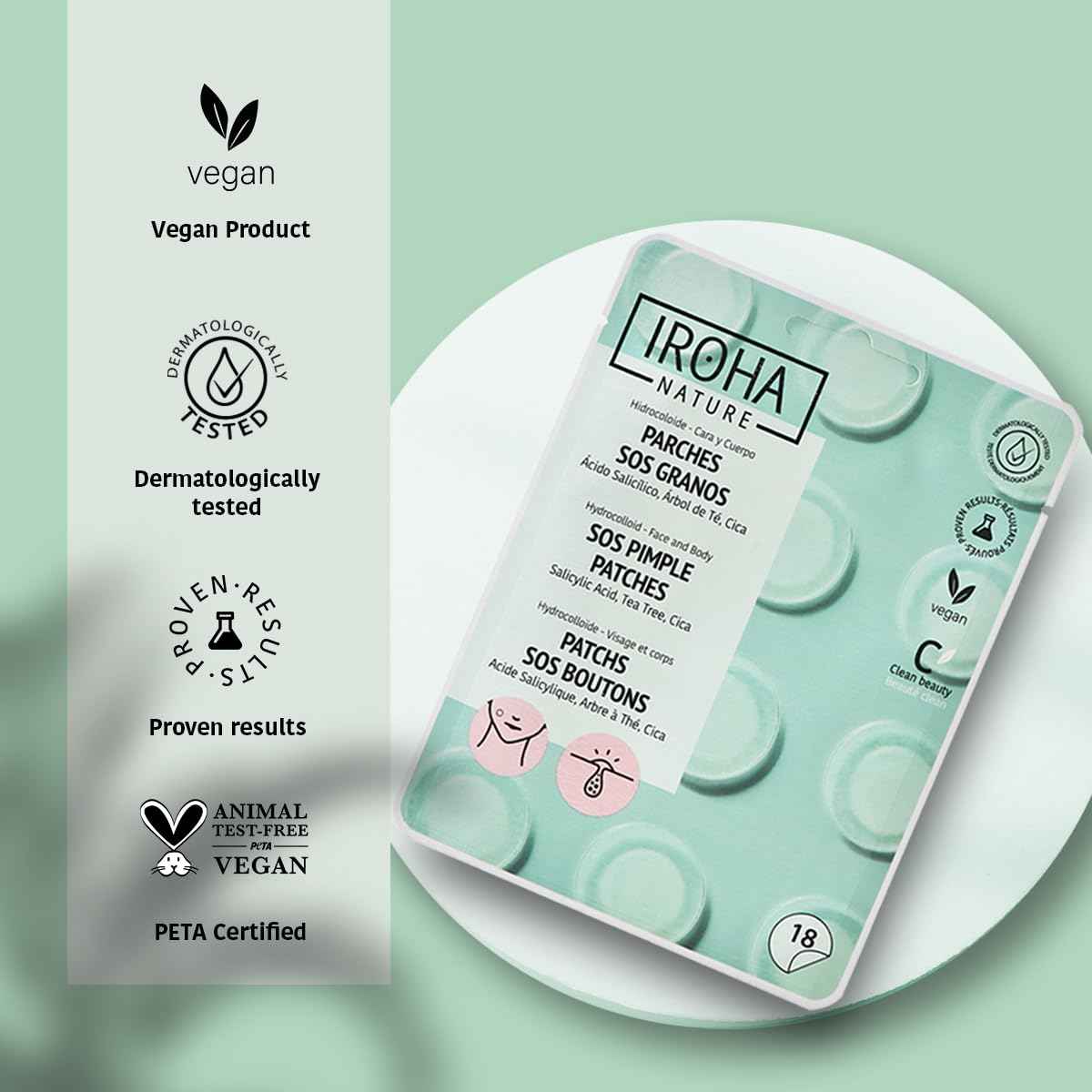 IROHA NATURE Hydrocolloid Pimple Patches with Salicylic Acid (90 Count - Pack of 5), Tea Tree & Centella Asiatica | Reduces Pimples Quickly and Effectively in 8h | Acne Patches