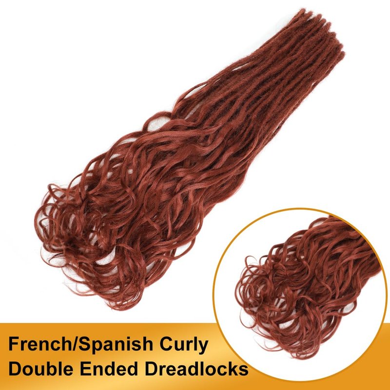Aguacor Loose Wave Dreadlocks Synthetic French Curly Double Ended Dreadlock Extensions 24inches 30 Strands Thin Soft Red Brown Spanish Curly DE Dreadlock Extensions for Women (30 Strands, 350#)
