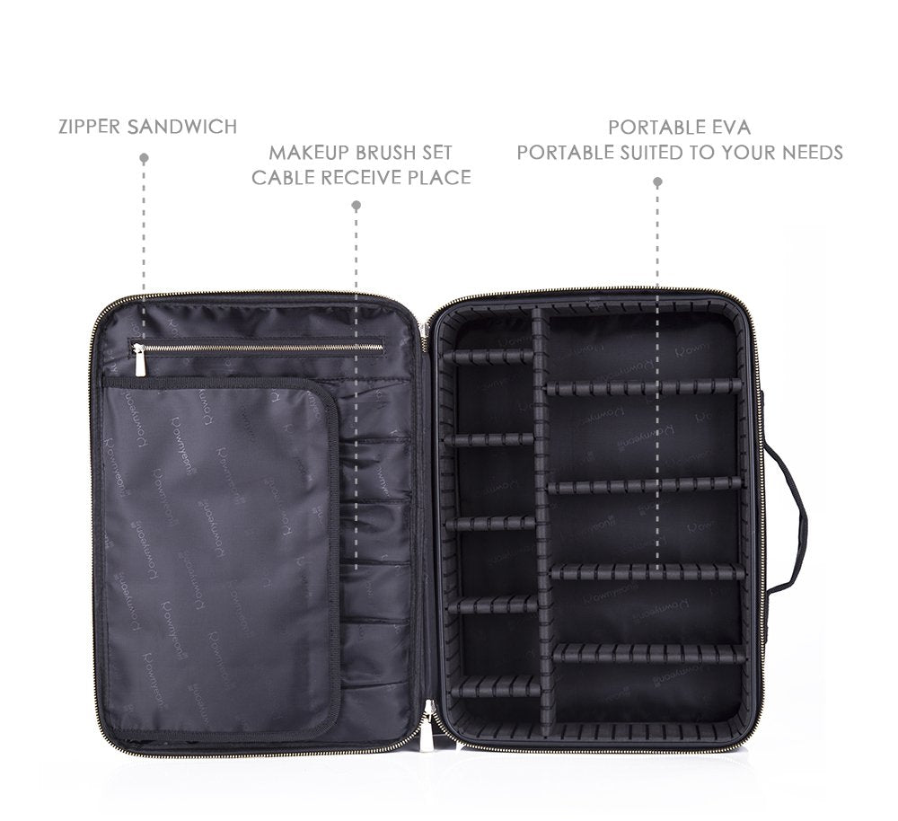 ROWNYEON Makeup Bag Cosmetic Makeup Train Case Artist Makeup Organizer Professional Portable Storage Bag for Women Girl Waterproof EVA Adjustable Dividers Large Black
