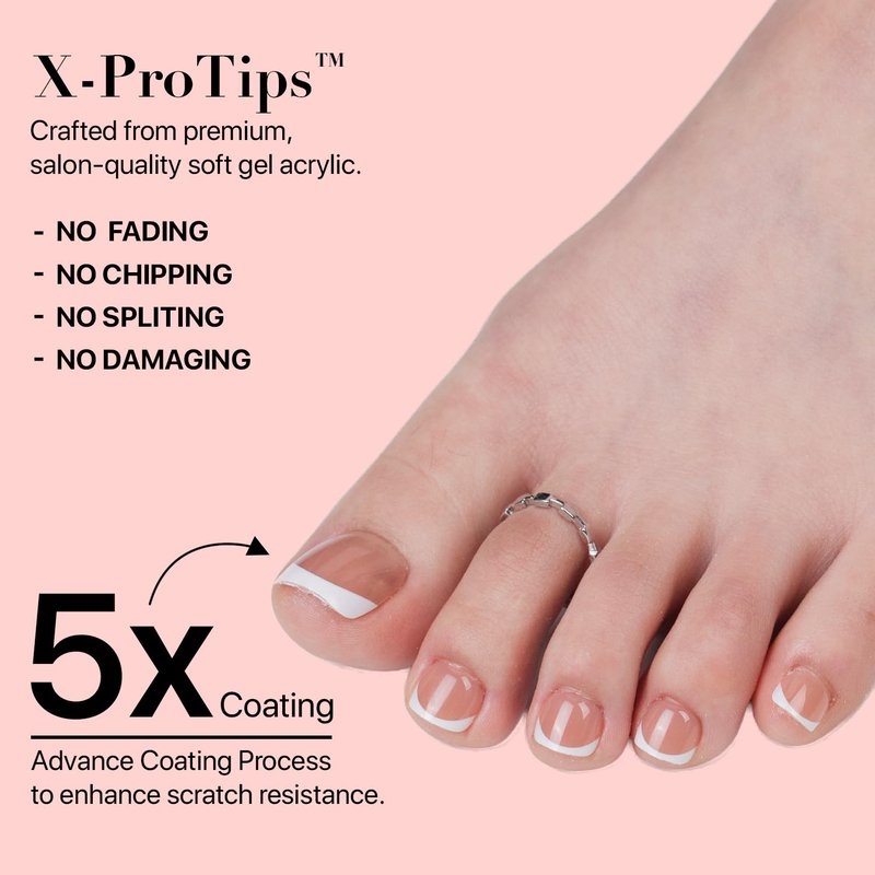 SXC Cosmetics X-Pro Tips French Tip Press On Toenails for Women, Acrylic Soft Gel System (Short French Brown, Short)