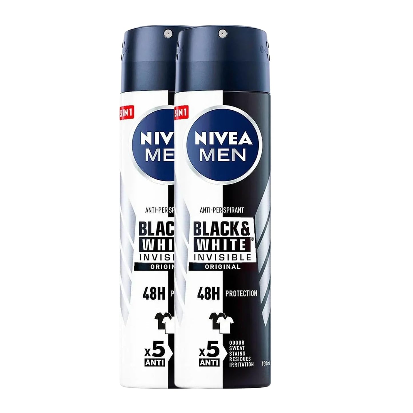 NIVEA Men Invisible for Black & White Original Anti-Perspirant Deodorant Spray 150ml | 48H Protection | No White Marks or Yellow Stains | No Ethyl Alcohol | Fresh Scent | Quick-Dry, 2 Packs