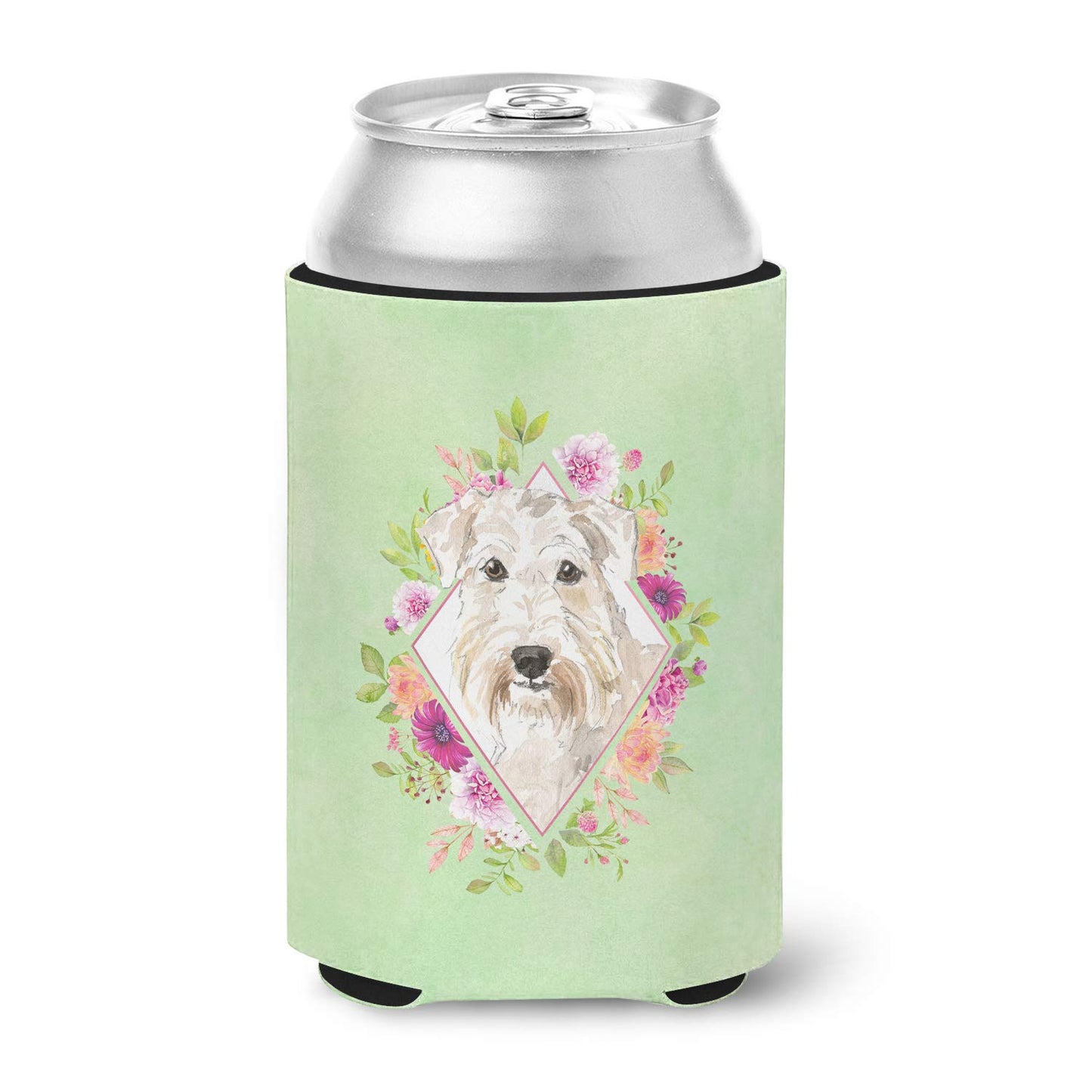 Caroline's Treasures CK4362CC Wheaten Terrier Green Flowers Can or Bottle Hugger Cooler Washable Drink Sleeve Collapsible Beverage Insulated Holder, Can Hugger, Multicolor