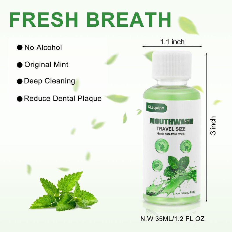 Travel Size Mouthwash Bulk Mini Fresh Mint Portable Mouthwash Individual Bottles 35ml/1.2fl oz for Travel Toiletry Kits (50)