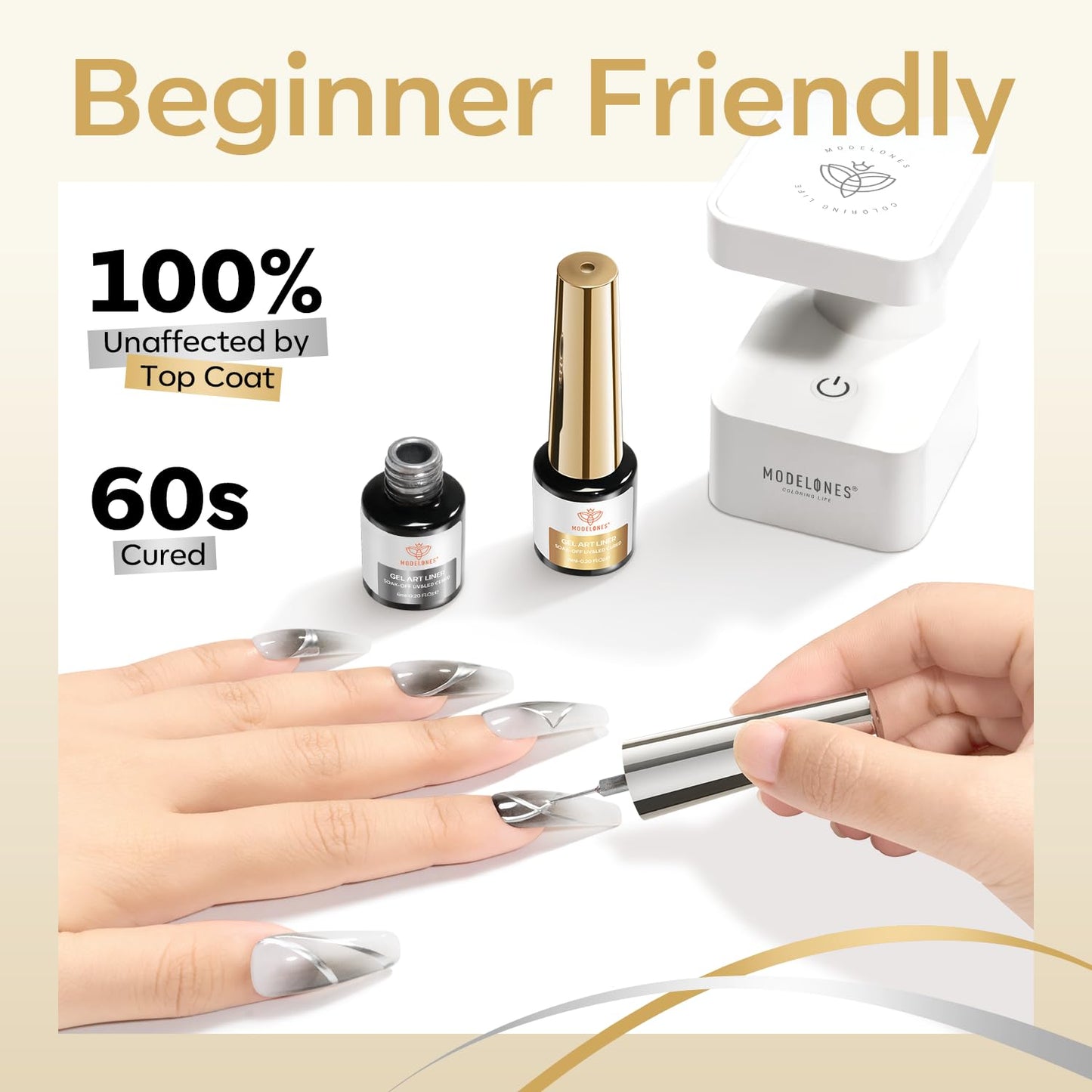 modelones Metallic Gold Silver Gel Liner Nail Polish 2 Pcs Chrome Mirror 3D Effect Nail Art Polish Bronze Thin Brush For Swirl Soak Off French Tip DIY Salon Nail Glue Manicure Gift For Women Girls