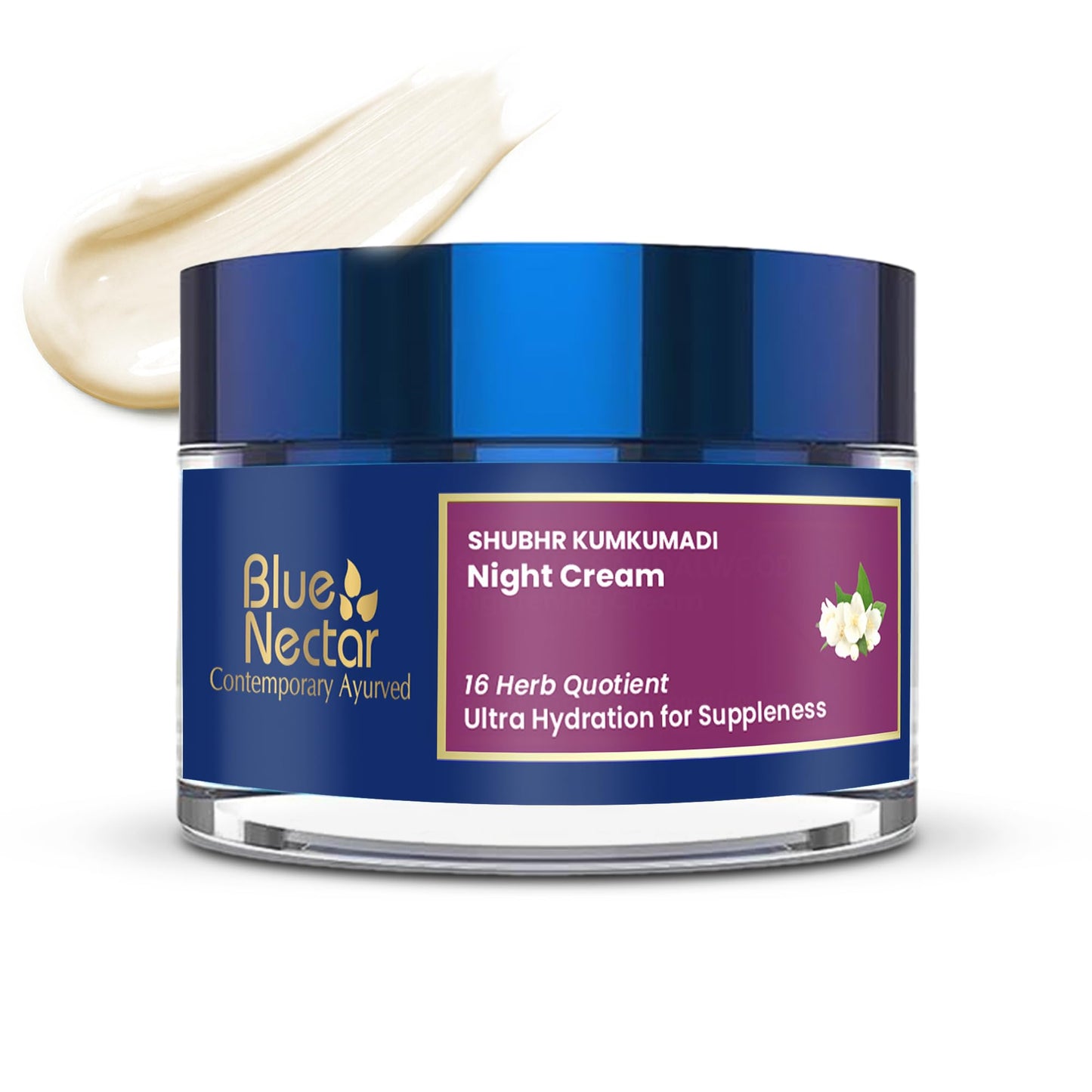 Blue Nectar Kumkumadi Night Cream Face Moisturizer for Women with Natural Almond & Saffron | Hydrating Moisturizer Face Cream for Night Time (16 Herbs, 1.7 Oz)
