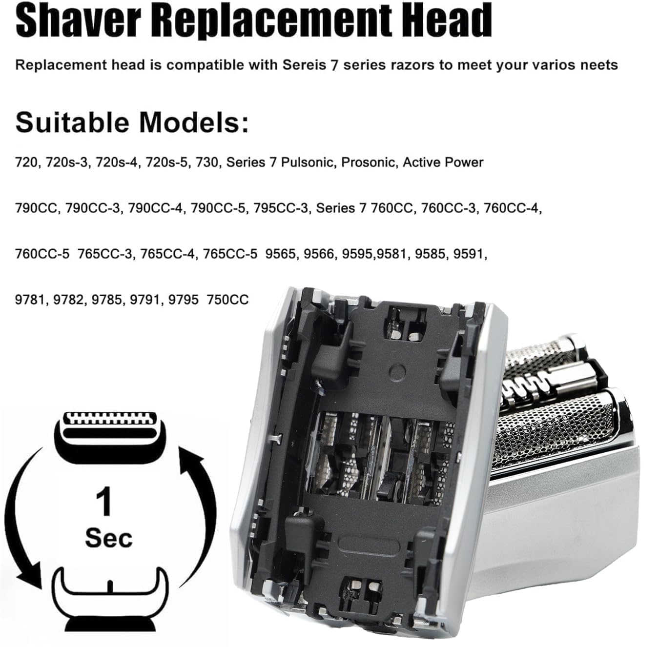 Braun Series 7 Replacement Head - 70S Blades for Electric Foil Shaver | Compatible with 720, 750CC, 760CC, 790CC, 9565