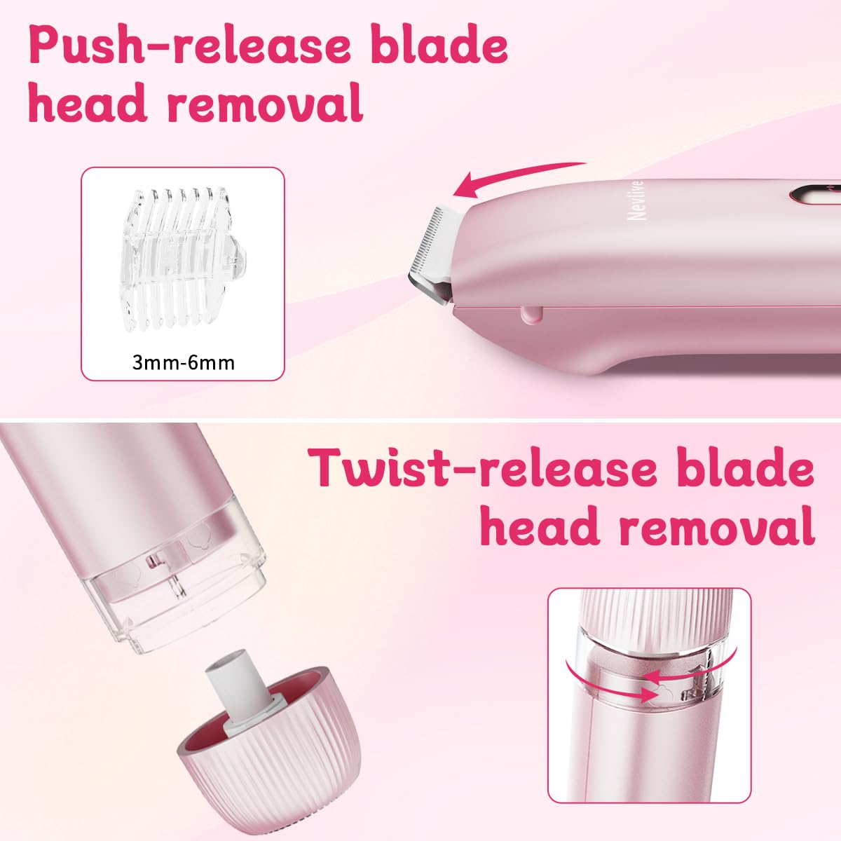 Bikini Trimmer for Women - Painless 2-in-1 Electric Shaver for Sensitive Areas & Bikini Line, Cordless Dual Head Razor, IPX7 Waterproof Wet/Dry, USB-C Fast Charge, Travel-Friendly