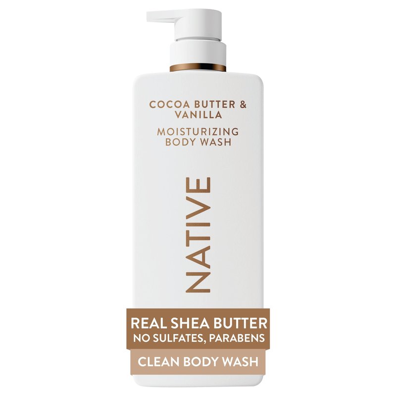 Native Cocoa Butter & Vanilla Scent 24-Hour Moisturizing Bodywash for Women & Men, Clean & Gentle, for Dry or Sensitive Skin, Keeps Skin Healthy & Smooth, Free of Sulfates, Cruelty-Free, 18 oz