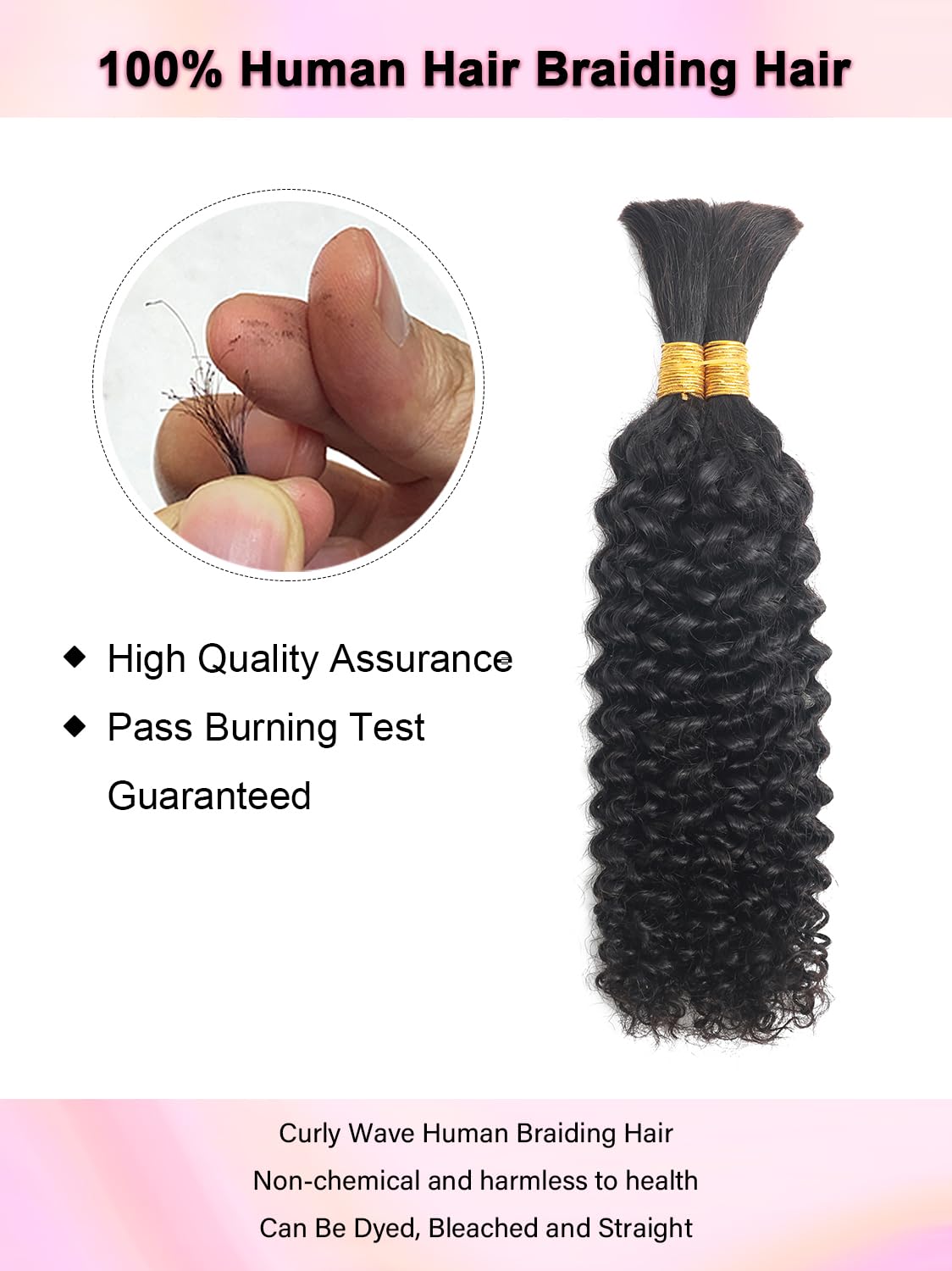 Human Braiding Hair for Boho Braids - Curly Wet Wavy 100g, 2 Bundles, No Weft Micro Braiding Extensions