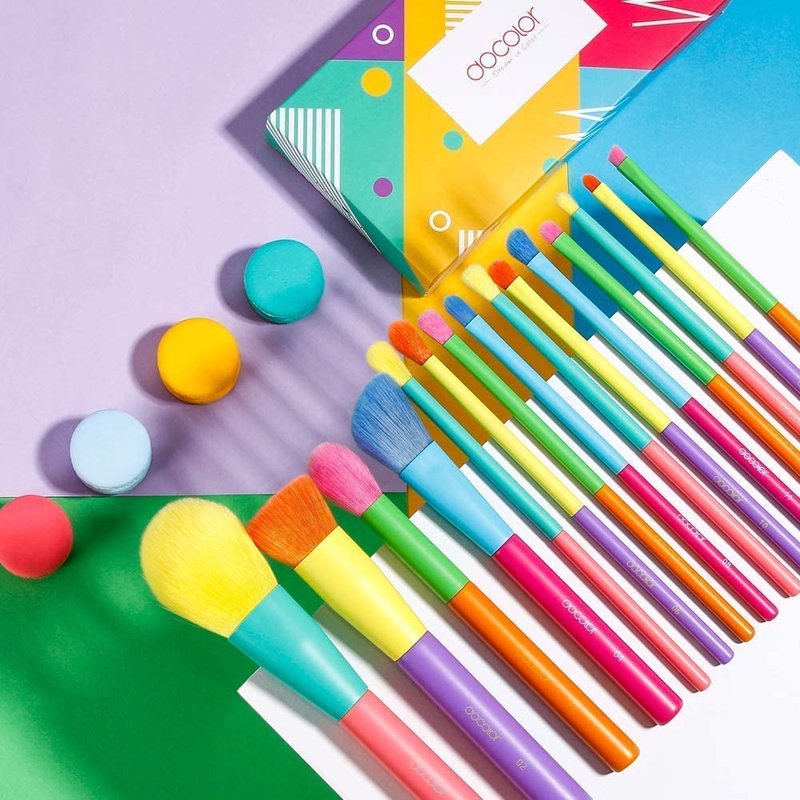 Docolor 15-Piece Colorful Makeup Brush Set & 48-Color Ultra Pigmented Eye Shadow Palette - Soft, Blendable Matte & Shimmer Finishes