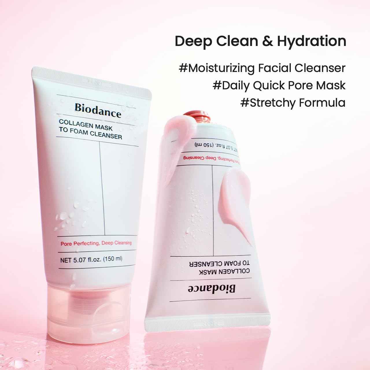 BIODANCE Collagen Mask To Foam Cleanser, Pink Face Wash for Women, 2-in-1 Pore Mask and Hydrating Foaming Facial Cleanser for Sensitive Skin, Oily Skin, Korean Skincareㅣ5.07 fl. oz. (150 ml)