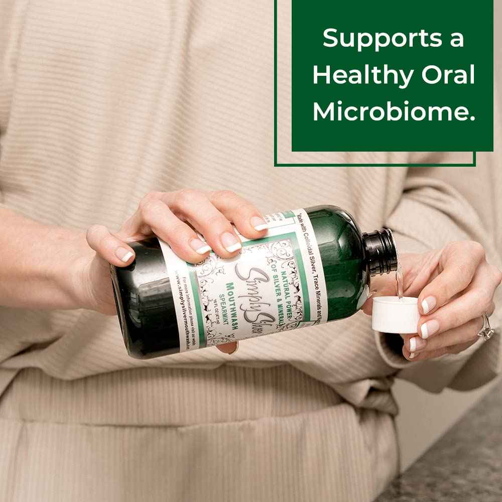 Simply Silver Mouthwash Spearmint Flavor- Nano Hydroxyapatite Formula, All Natural Colloidal Silver Mouthwash Chemical, Alcohol, Fluoride, and BPA Free, 16 oz