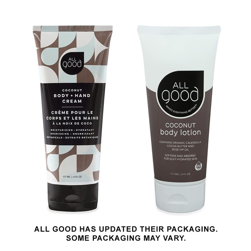 All Good Hand & Body Lotion w/Essential Oils - Moisturizing Organic Lotion w/Calendula, Cocoa Butter, Coconut & Rose Hip Oil - Non GMO - Vegan - 6 oz (Coconut)