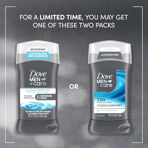 DOVE MEN + CARE Deodorant Stick for Men Clean Comfort 4 Count Aluminum Free 72-Hour Odor Protection Mens Deodorant with 1/4 Moisturizing Cream 3 oz (Pack of 4)