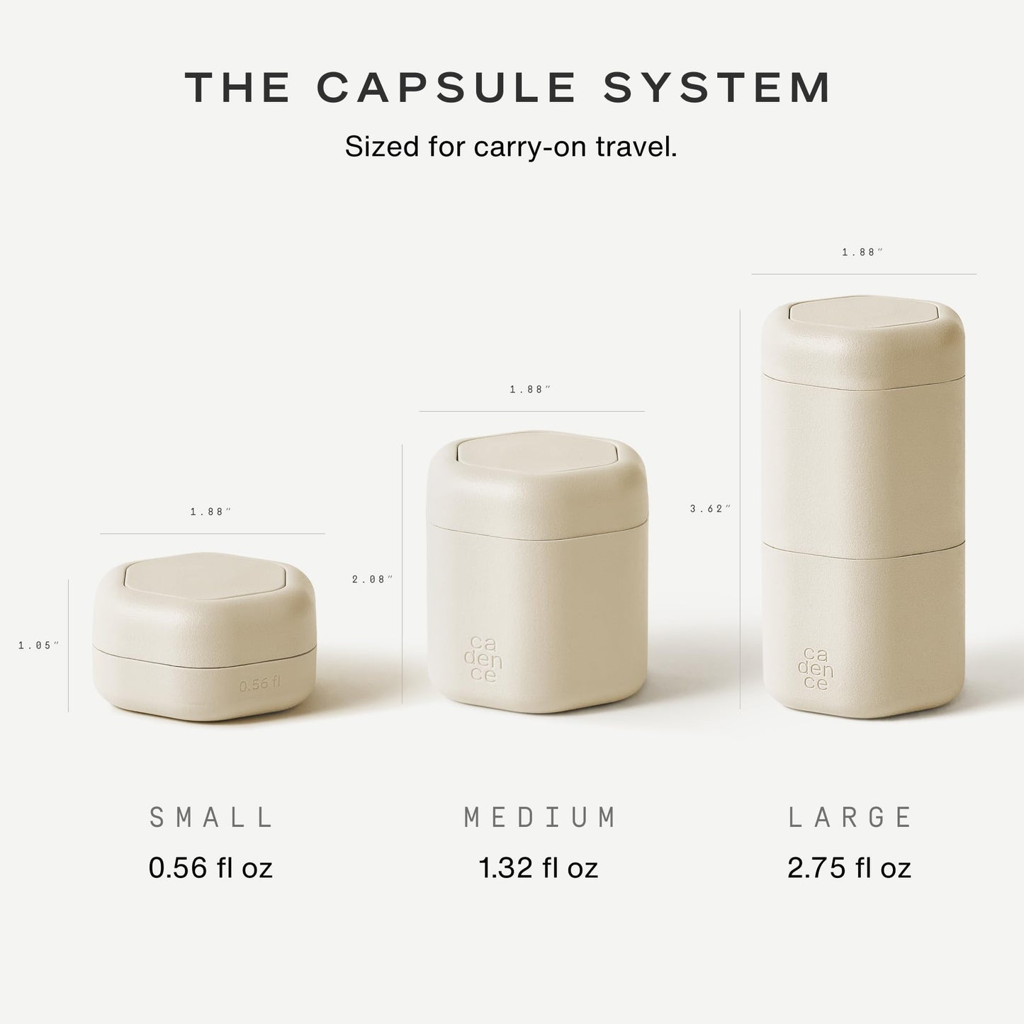 Cadence Travel Containers - 2 Piece Haircare Set - Magnetic Travel Capsules - For Shampoo, Conditioner, Hair Styling Product - 1 Small & 1 Medium Capsule - Shampoo & Conditioner Labels - Sand