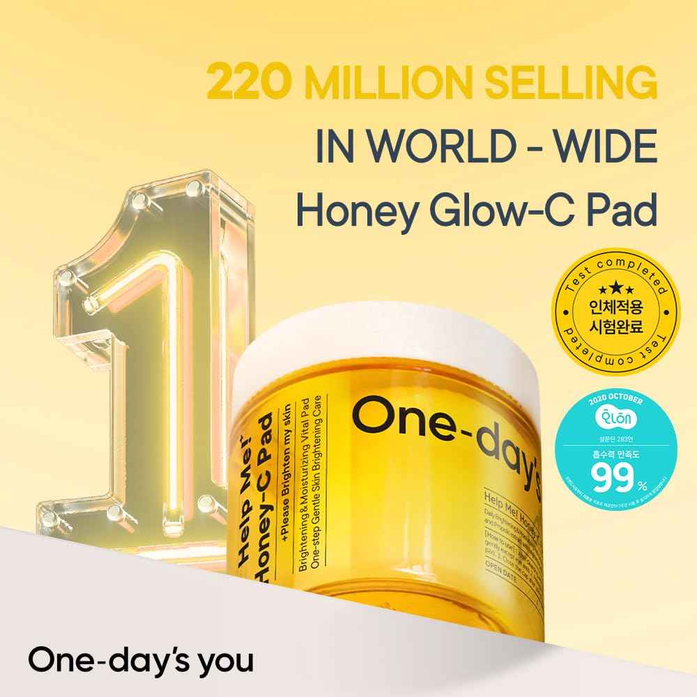 ONE-DAY’S YOU Help Me Honey Glow-C Pad | Face Toner Pads Korean Skin Care | Blemish Pads for Face Cleansing | Facial Cleansing Pads Korean Skin Care Products | Vita C Toner Pads for Face (60 sheets)