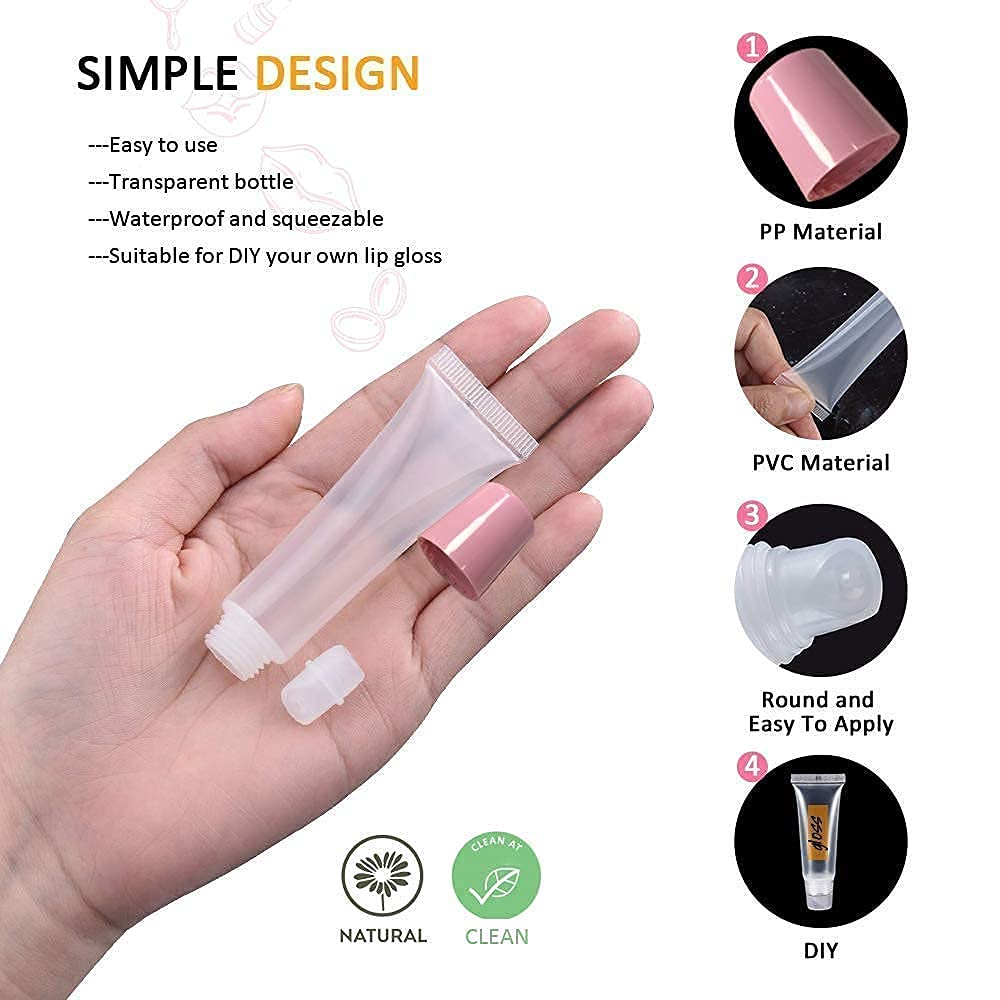 Lip Gloss Tubes - 100 Pack 10ml with Pink & Blue Caps | Perfect for DIY Projects
