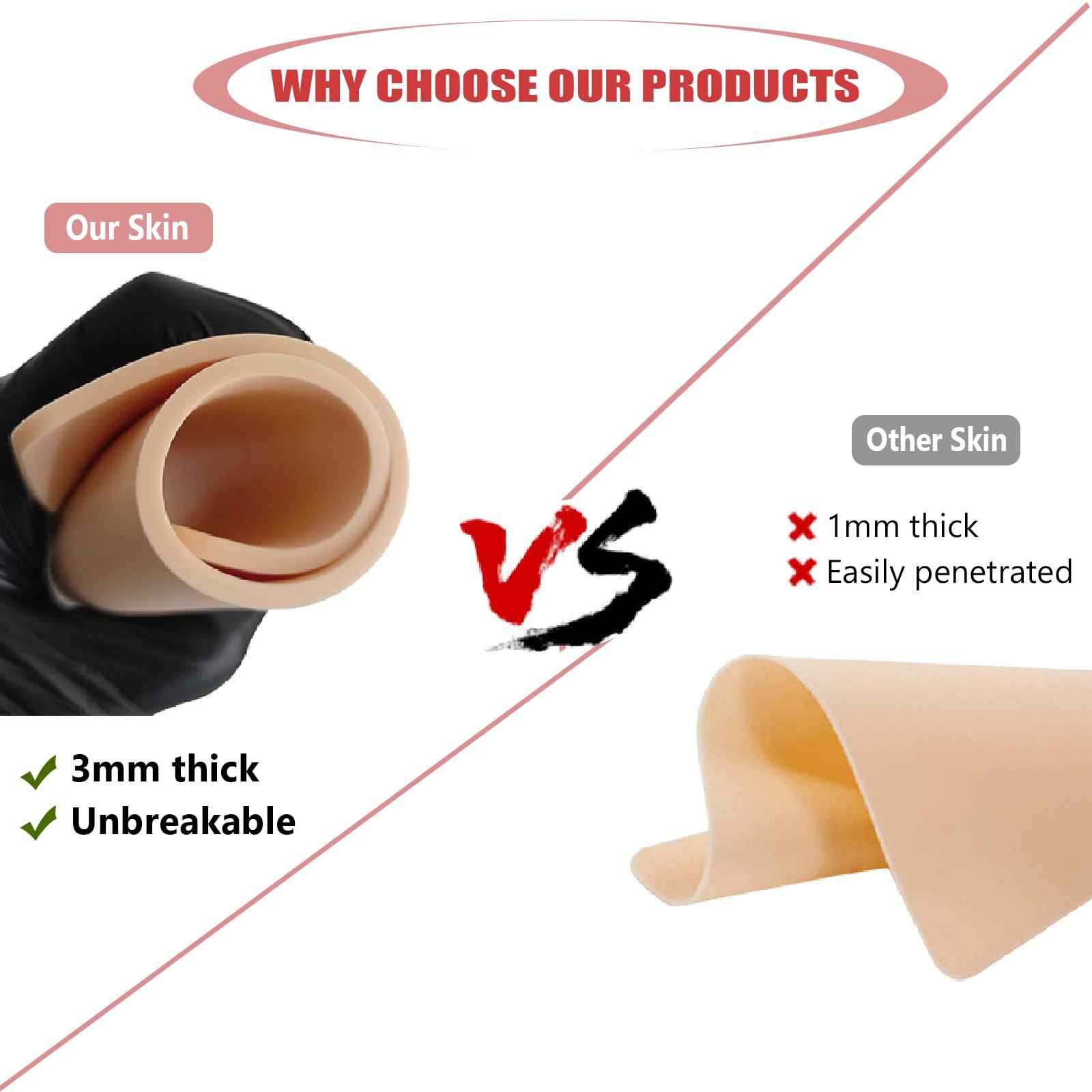 Sotica 8pcs 3mm Tattoo Practice Skins, 6x8" Fake Tattoo Skin Silicone, Realistic Color & Texture, Holds Ink Well, Double-Sided Use, Thick & Sturdy, Perfect for Tattoo Artists