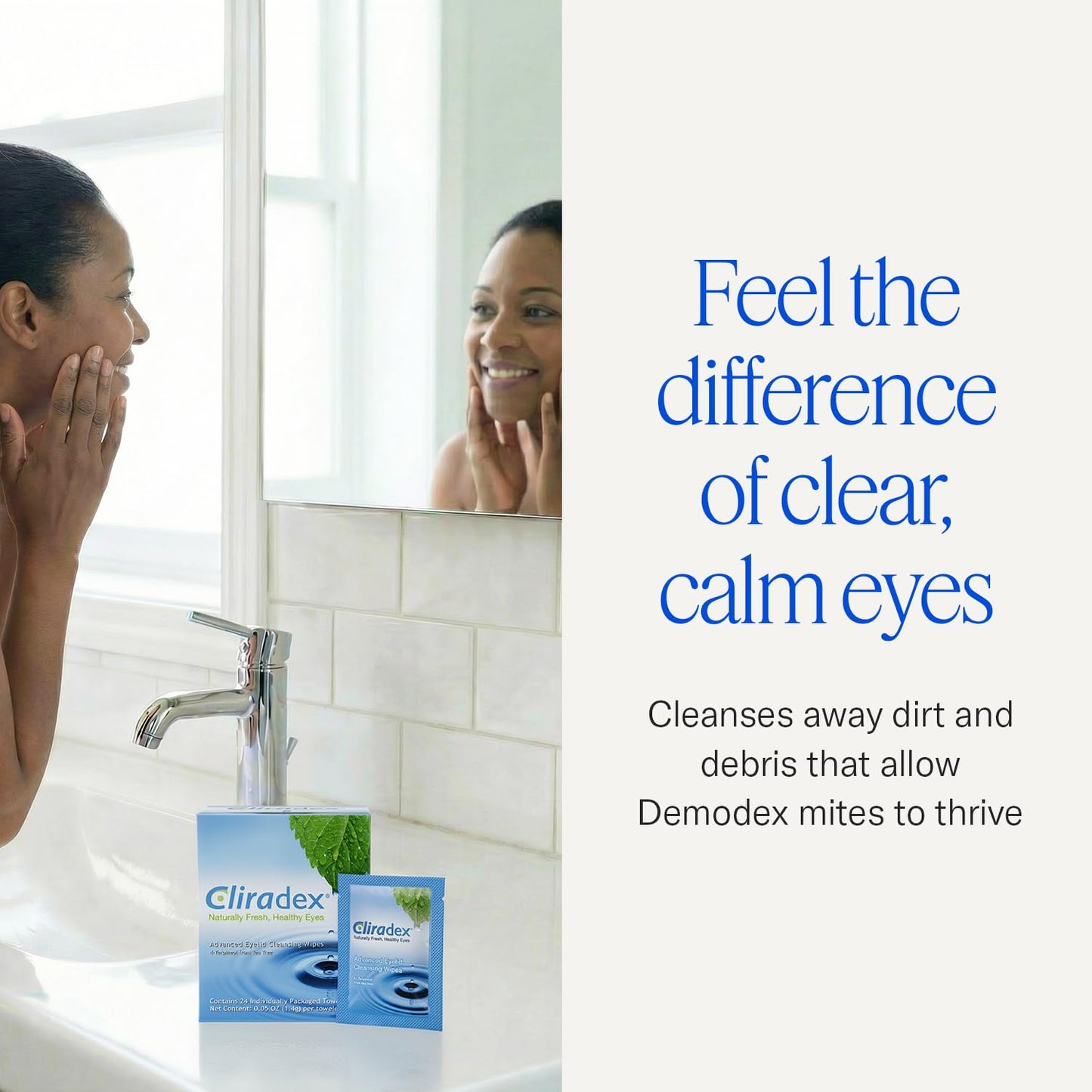 Cliradex Towelettes - Natural Face, Eyelash & Eyelid Cleanser - Wipes for Demodex, Blepharitis, Mgd and Red Irritated Eye Lid - Tea Tree Oil Extract.