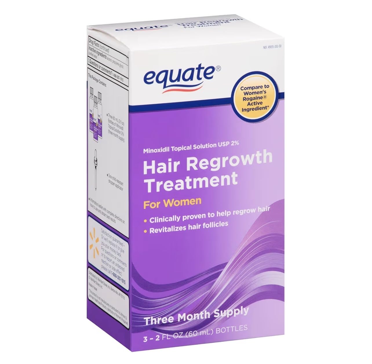 Equate Hair Regrowth Topical Solution for Women, 3ct