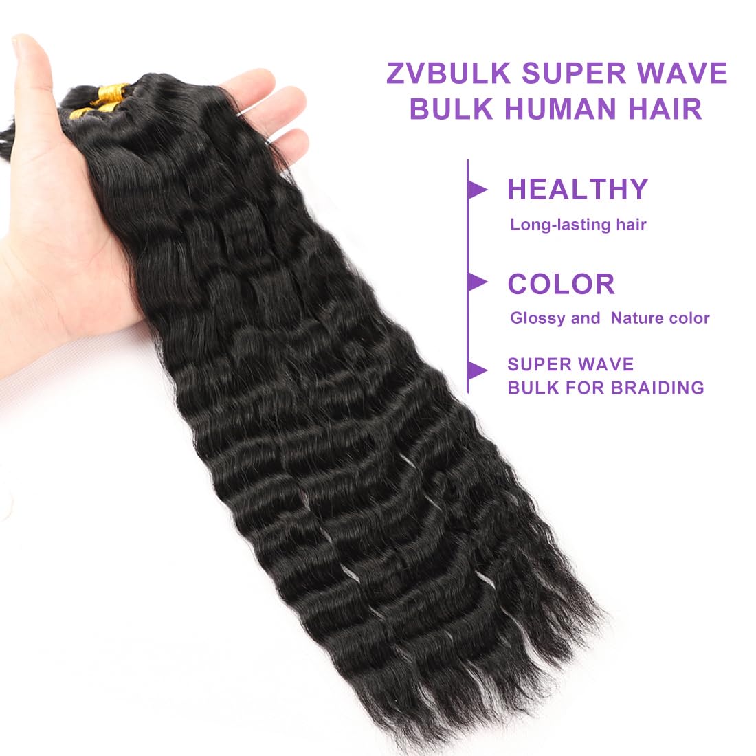 Wet and Wavy Human Braiding Hair No Weft Super Wavy Bulk Human Hair For Boho Braids 100g (1Pack-4PCS) 100% Virgin Human Hair Super French Micro Braiding Bohemian Braids (Super Wavy（#1B), 14 Inch)